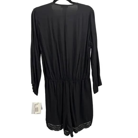 La Blanca La Costa Lace Swim Coverup V Neck Romper, Black M - Picture 4 of 7